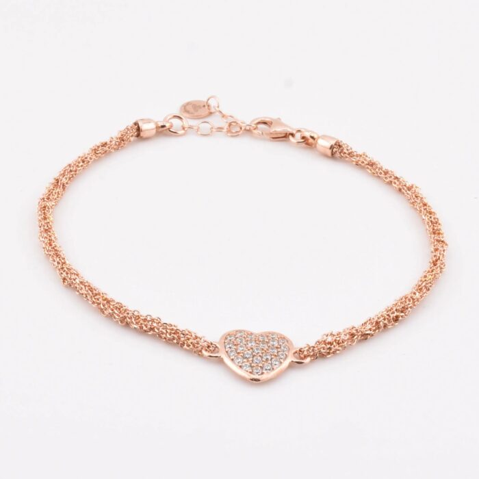Bracciale con cuore decorato da zirconi in argento 925 i– stile romantico, elegante e brillante