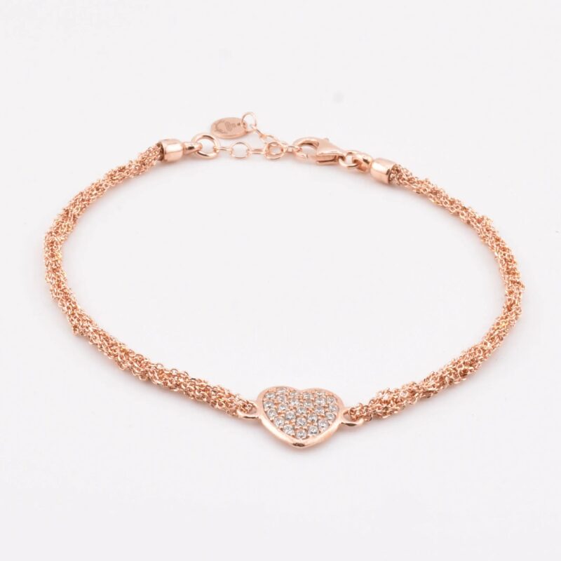 Bracciale con cuore decorato da zirconi in argento 925 i– stile romantico, elegante e brillante