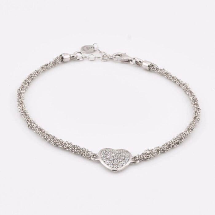 Bracciale con cuore decorato da zirconi in argento 925 i– stile romantico, elegante e brillante