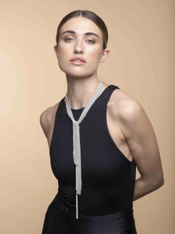 Collana-Sciarpa-a-maglia-grande-Argentofilato-in-argento-925-Indossato