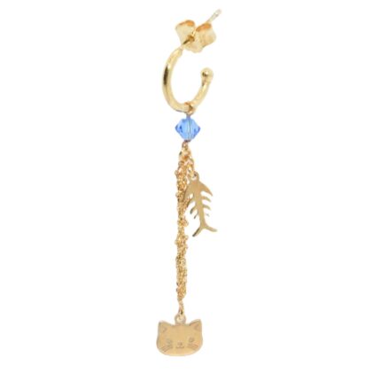 Orecchino-Charms-gatto-lisca-Argentofilato-in-argento-925-oro-giallo